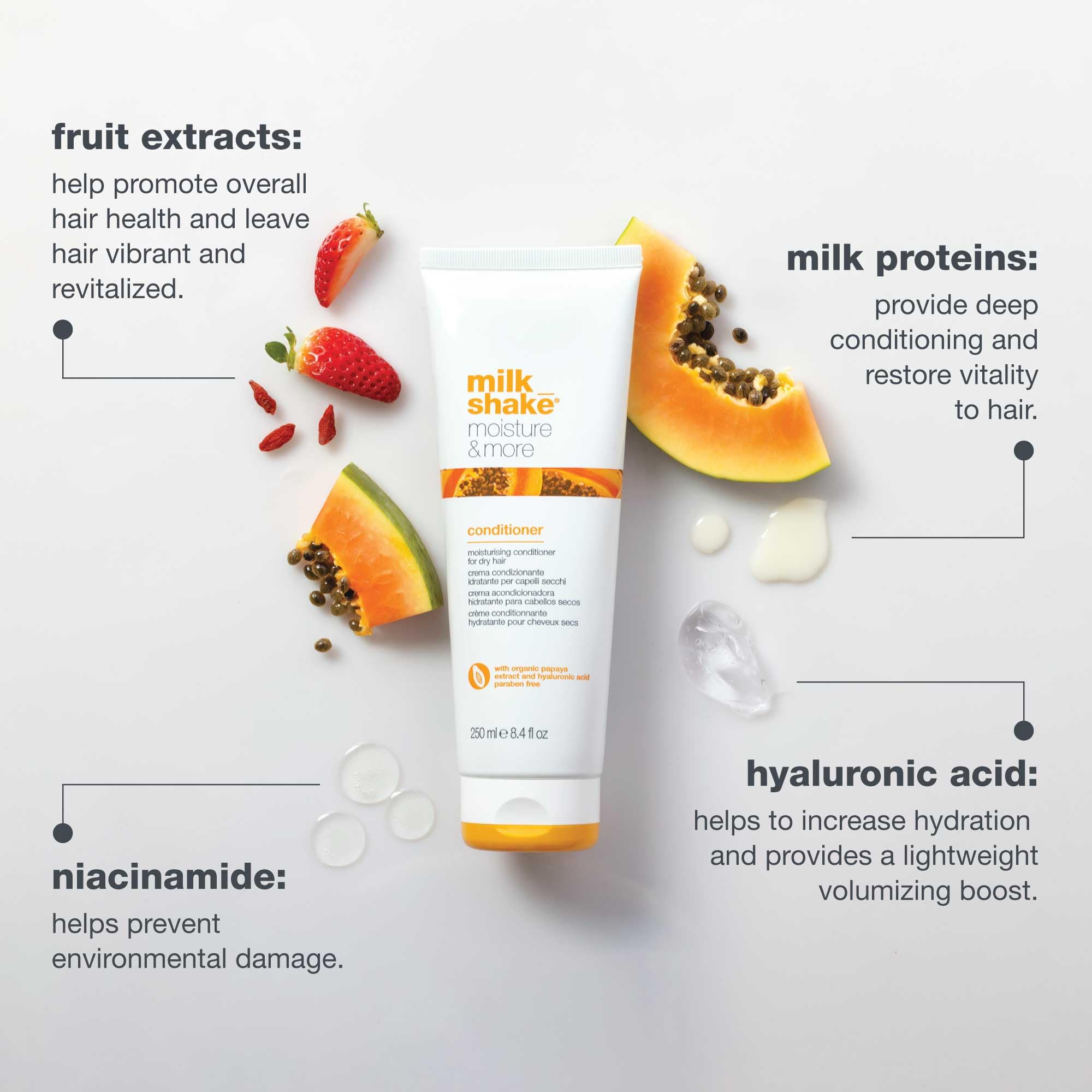 milk-shake moisture & more conditioner applied to hair for detangling