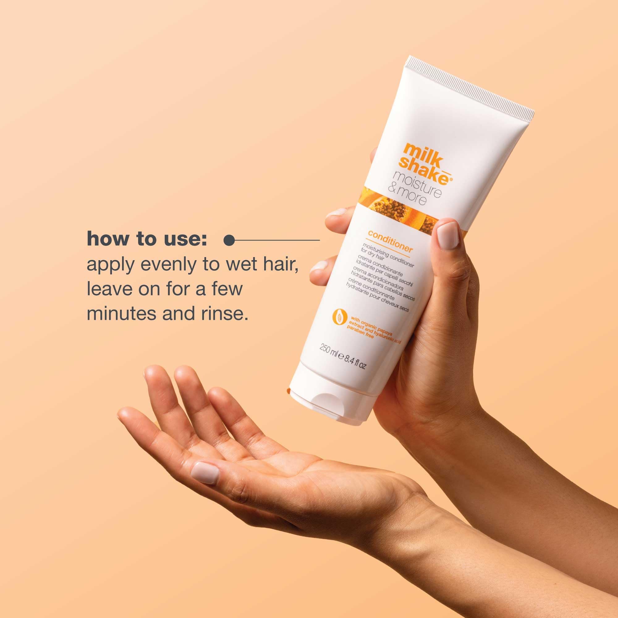 milk-shake moisture & more conditioner packaging on store shelf
