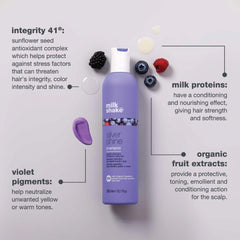 Milk Shake Silver Shine Shampoo pour highlights quick lather with violet hues for bright results.