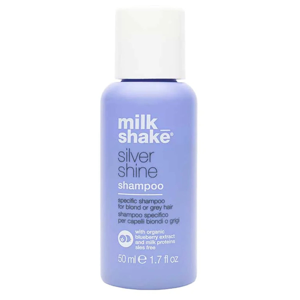 milk_shake Silver Shine: botella morada con bomba para rubio vibrante y saludable.