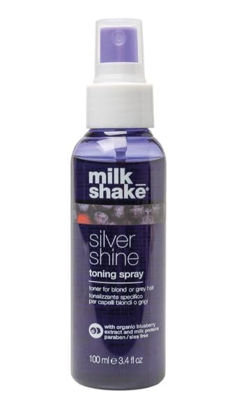 Milk Shake Silver Shine bottle with violet pigment neutralizing brass on platinum hair.