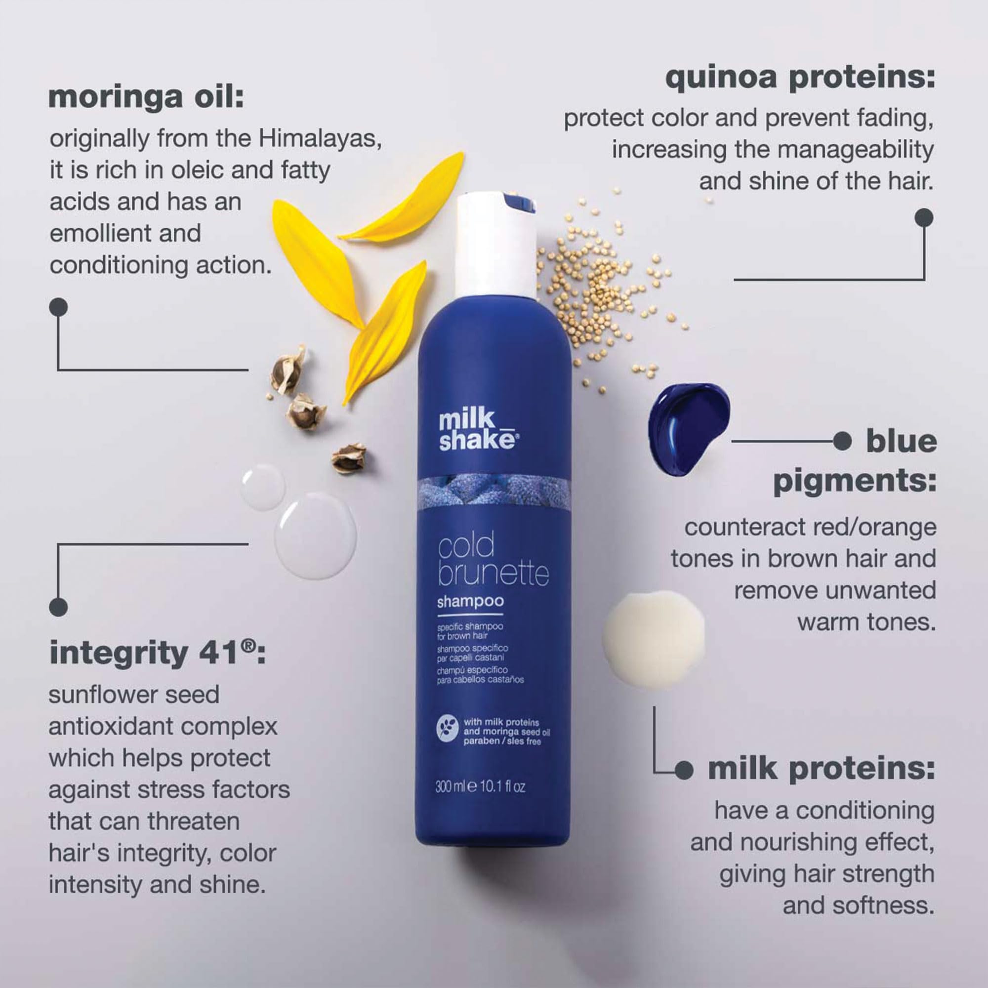milk_shake Cold Brunette Shampoo rich foamy lather on hair for a cool-toned effect