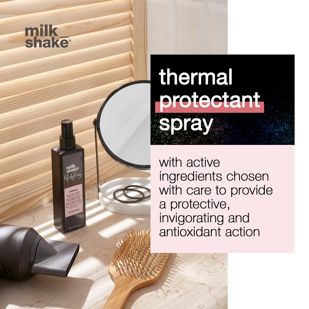 Milk_shake Lifestyling Amazing spray focuses on heat protection for hair.
