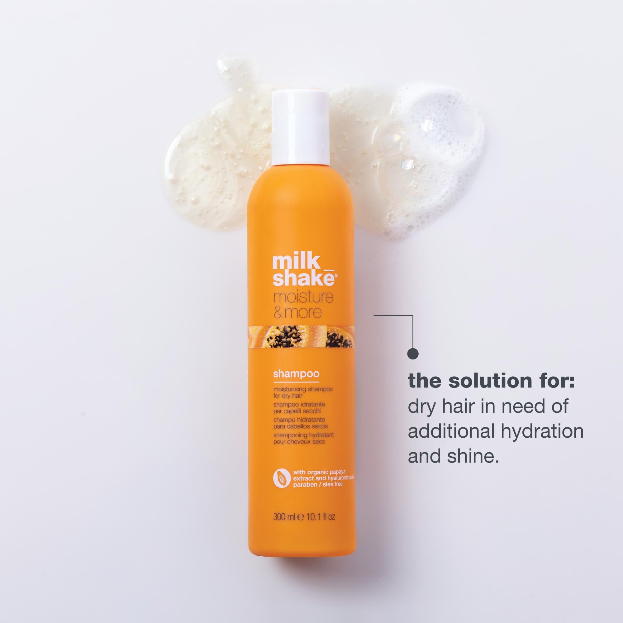 Milk_shake Moisture & More lather close-up showing creamy cleansing.