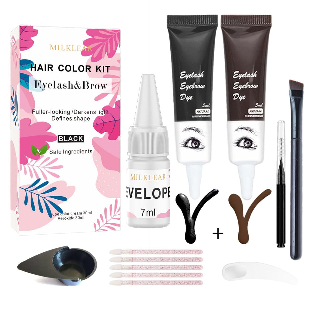 milklear conjunto coloracion pestanas cejas, embalaje práctico para comenzar en casa.