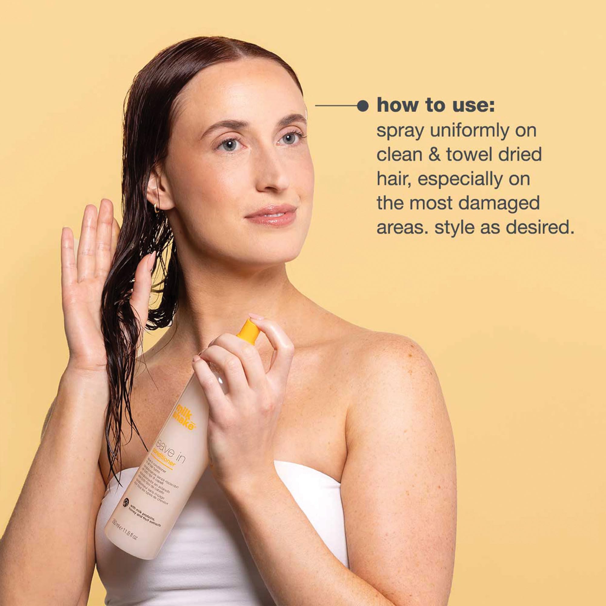 Milkshake Leave-In Detangler Spray color-treated hair gloss after use, highlighting nourishment and shine.