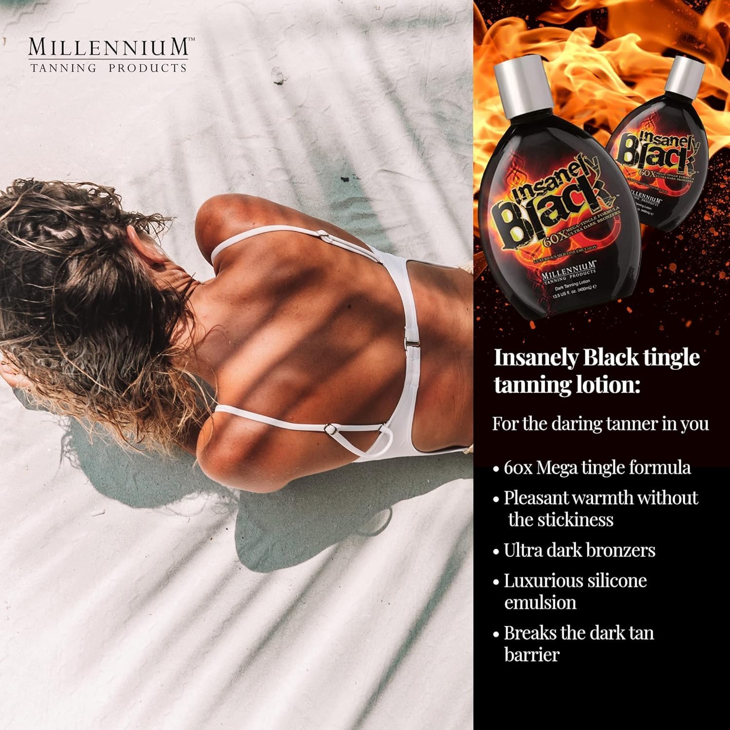 Millennium Tanning Insanely Black 60x cream close-up enables smooth, even application.