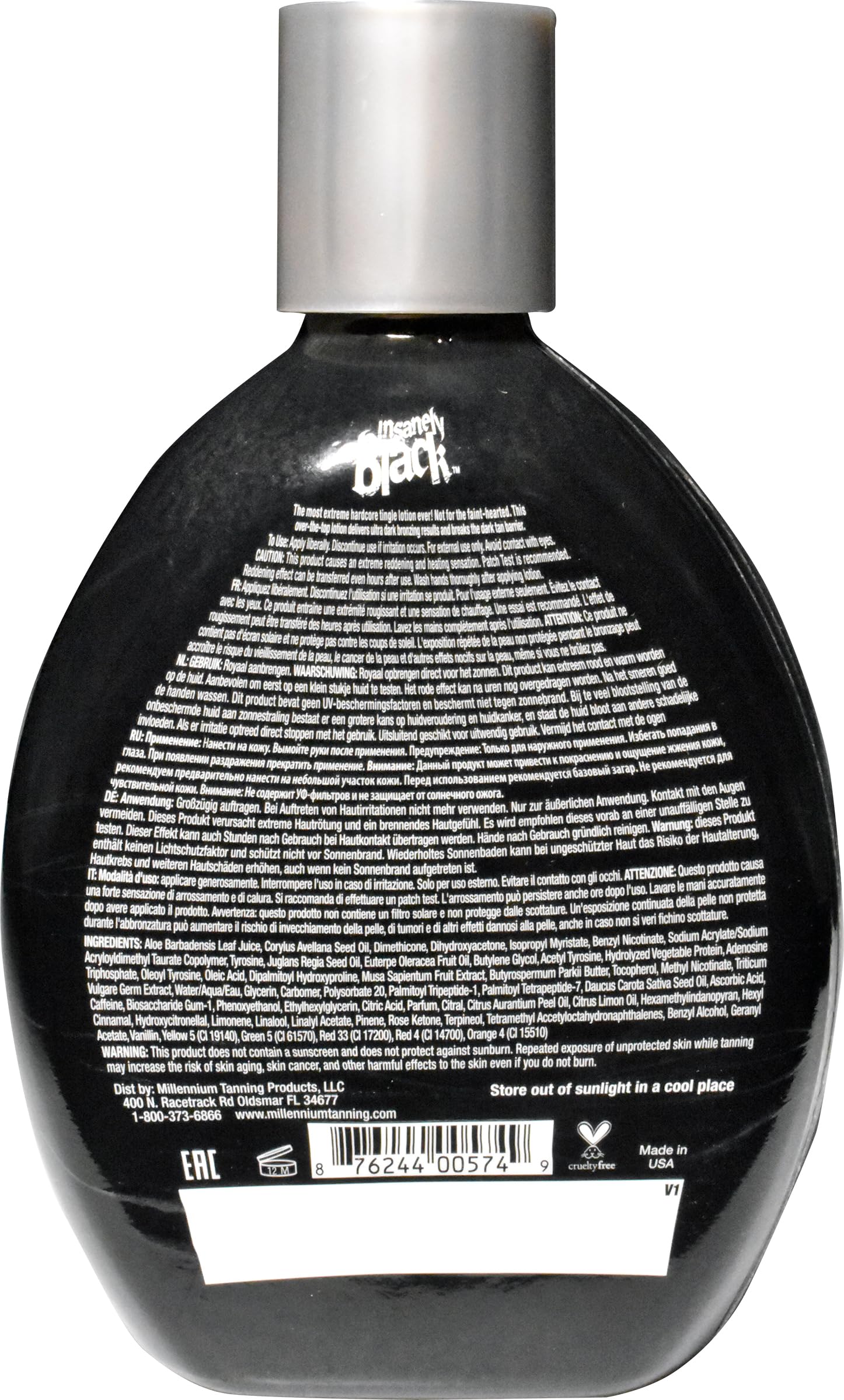 Millennium Tanning Insanely Black 60x packaging front signals premium formula.