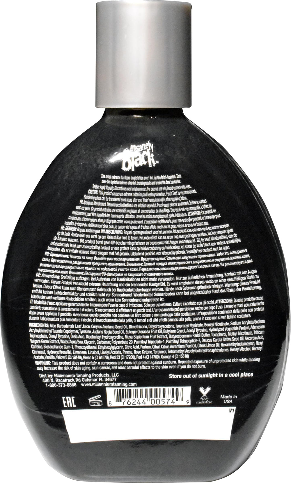 Millennium Tanning Insanely Black 60x packaging front signals premium formula.