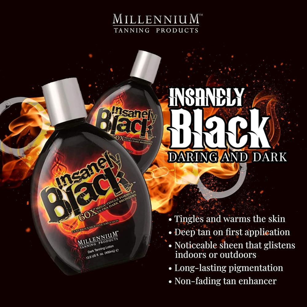 Millennium Tanning Insanely Black 60x tingling action provides a refreshing skin sensation.
