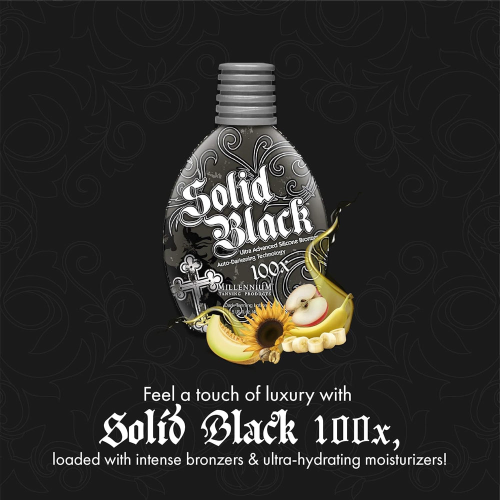 Millennium Tanning Solid Black 100X in tanning bed for deeper indoor tan.