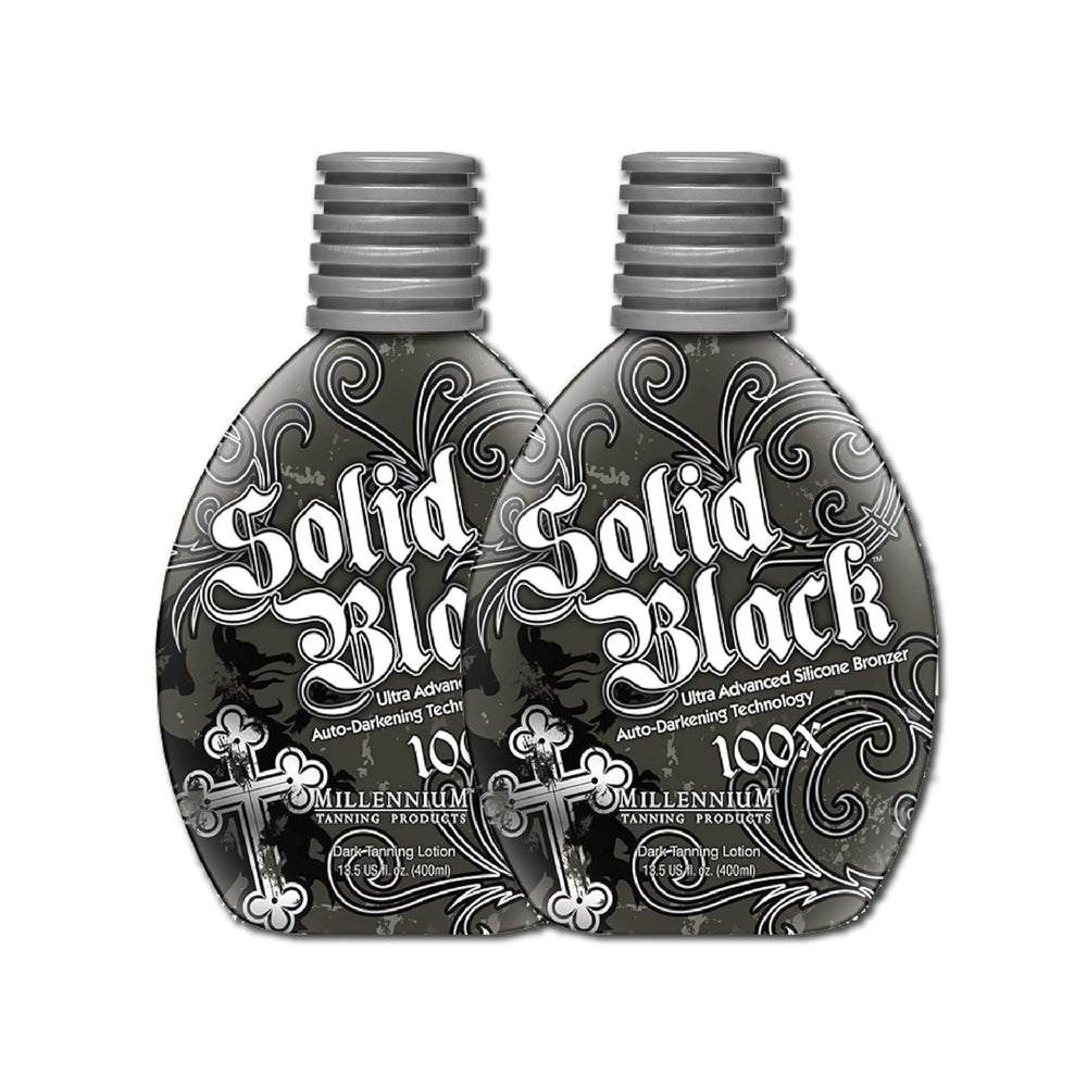 Millennium Tanning Solid Black 100X with vitamins for nourished skin.
