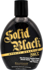 Millennium Tanning Solid Black 200X bottle pour showing premium bronzing texture