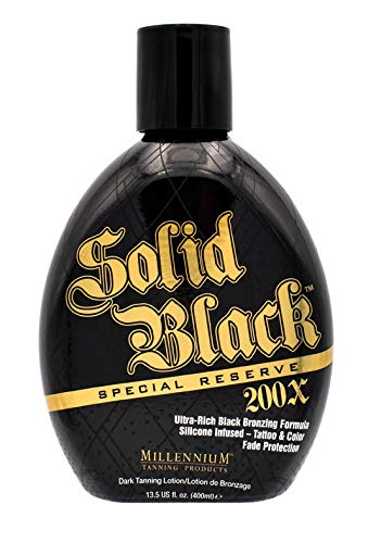 Millennium Tanning Solid Black label close-up highlighting ingredients