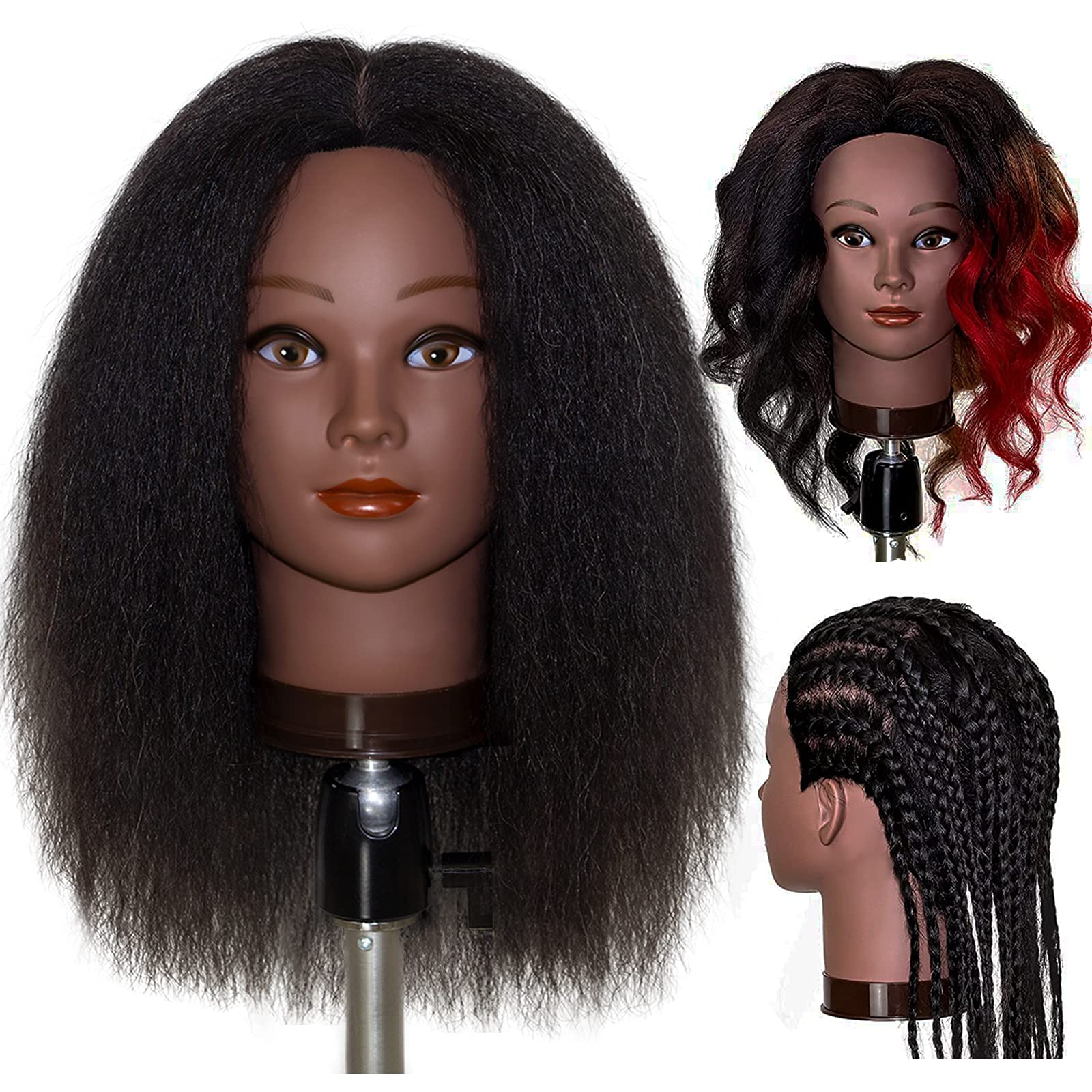 MILLYSHINE 16 inch mannequin head natural black for versatile practice sessions