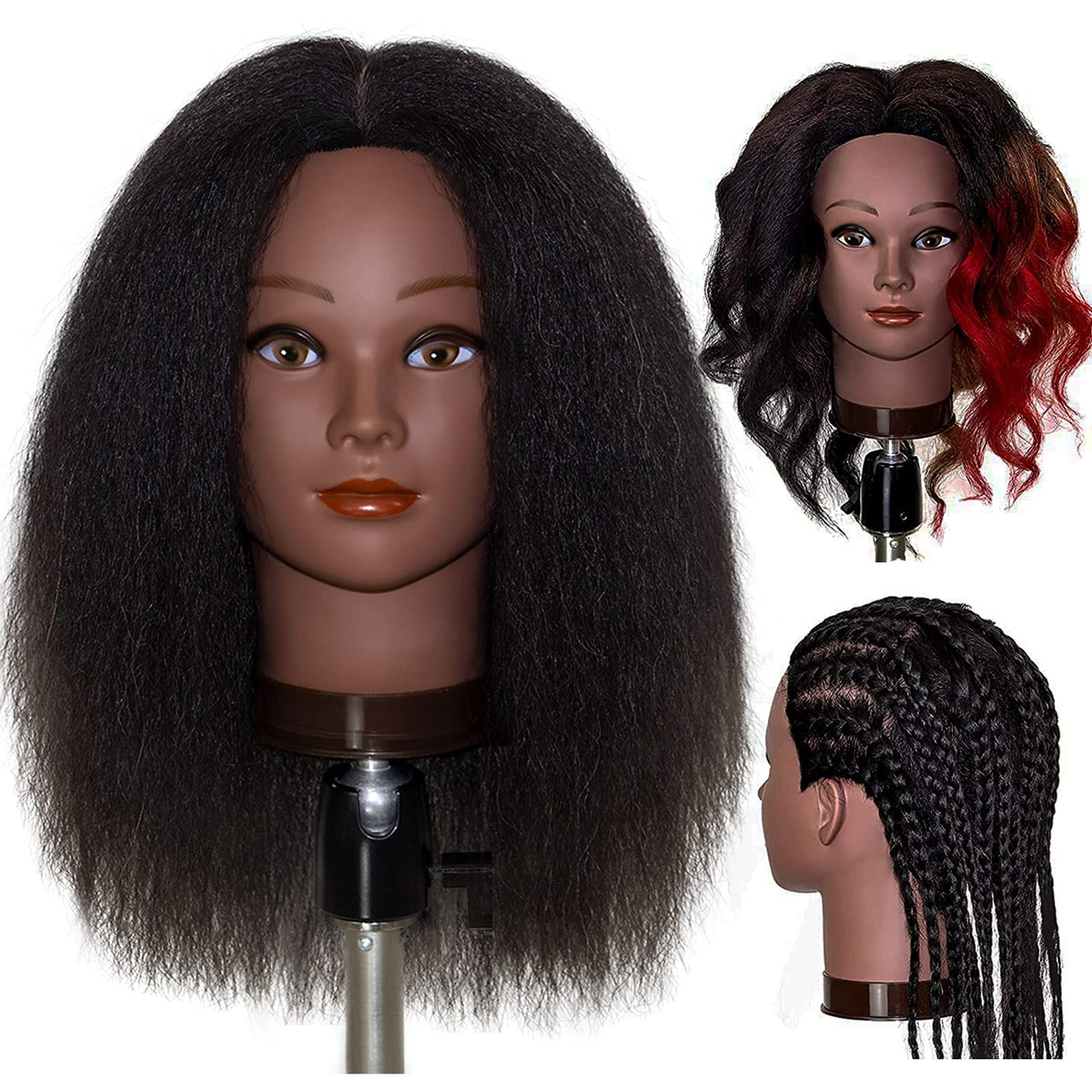 MILLYSHINE 16 inch mannequin head natural black for versatile practice sessions