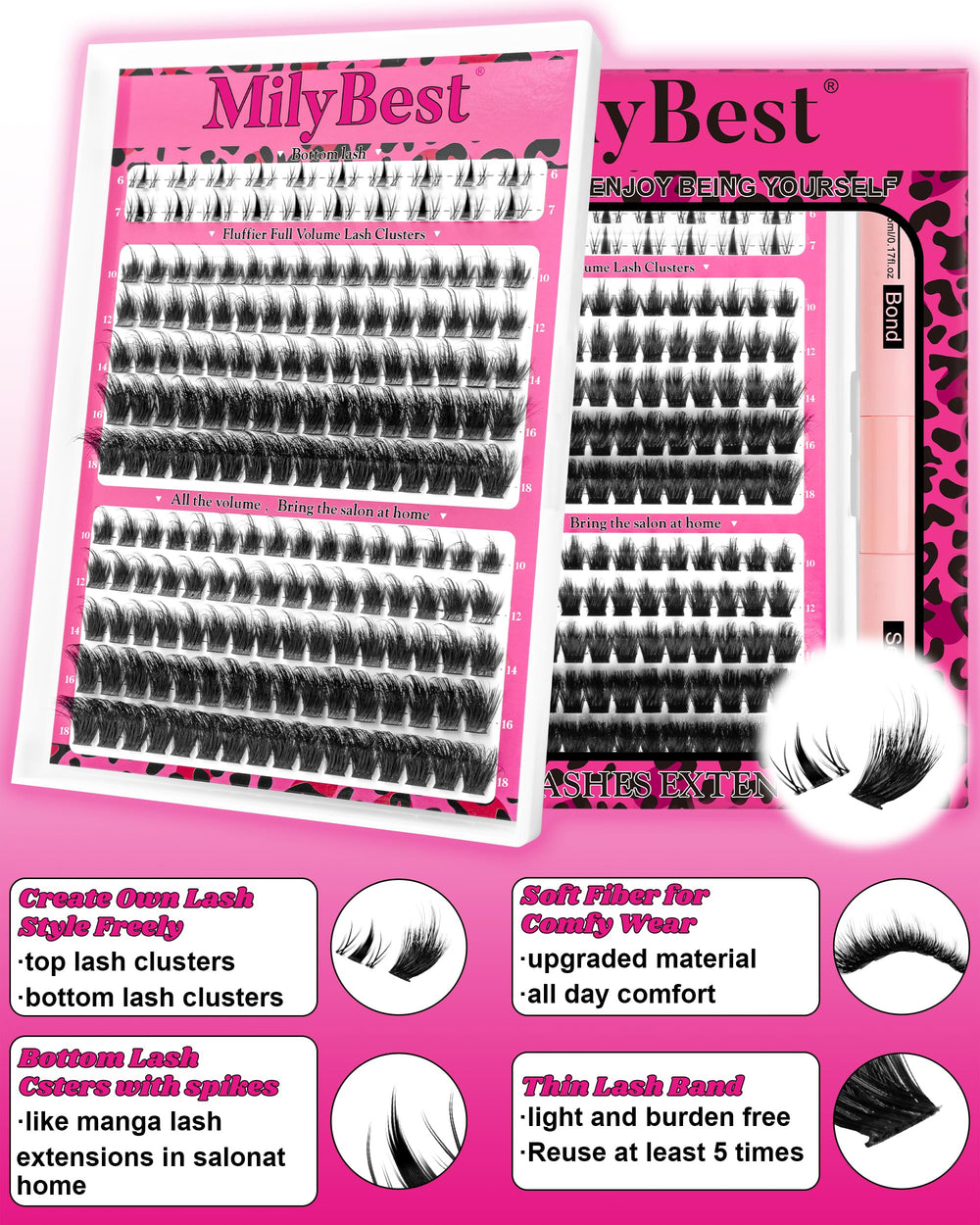 MilyBest Bond Seal lash glue dual-ended in use for strong hold and clean finish.