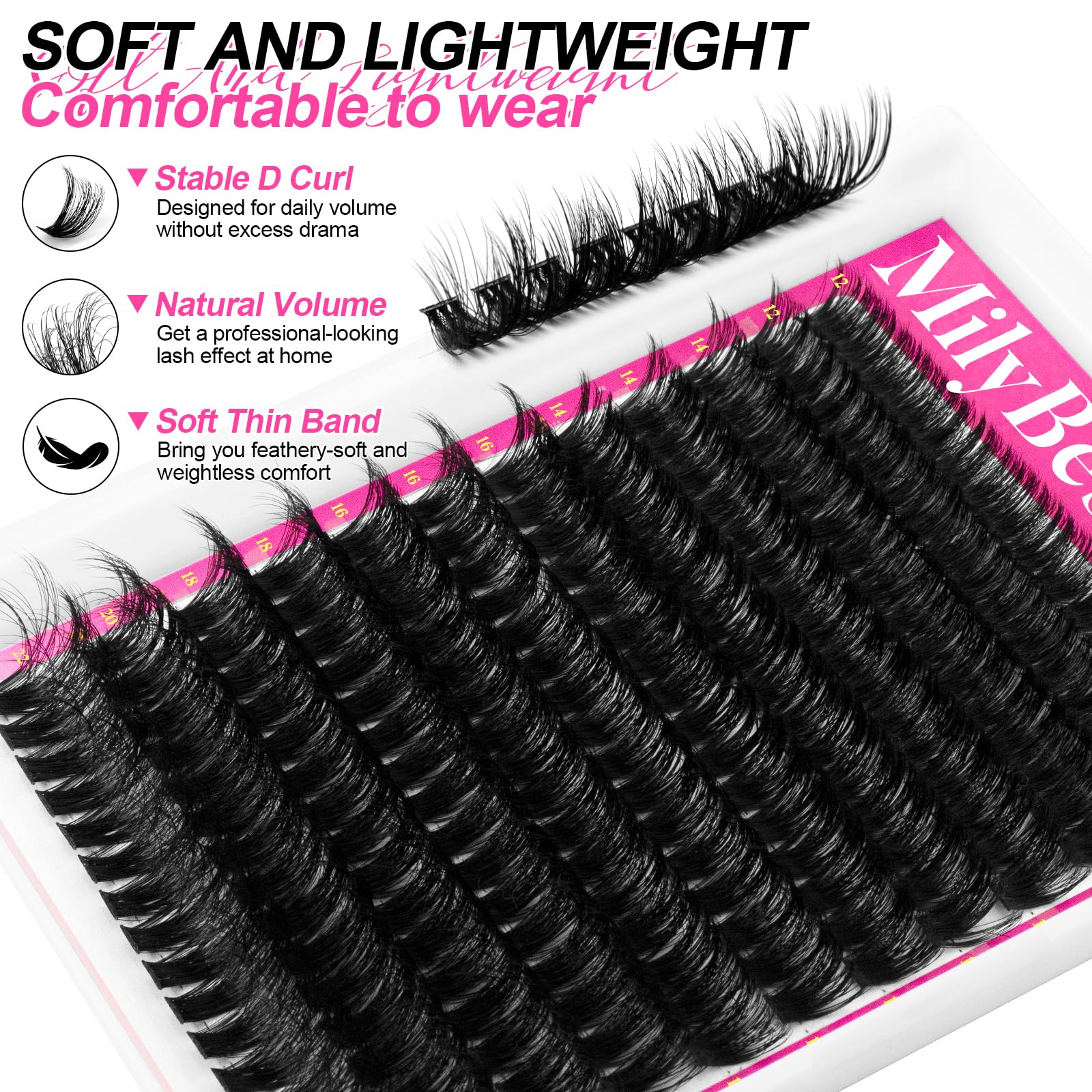 MilyBest Fluffy Lash Clusters Kit 12-22mm range for customizable length and drama