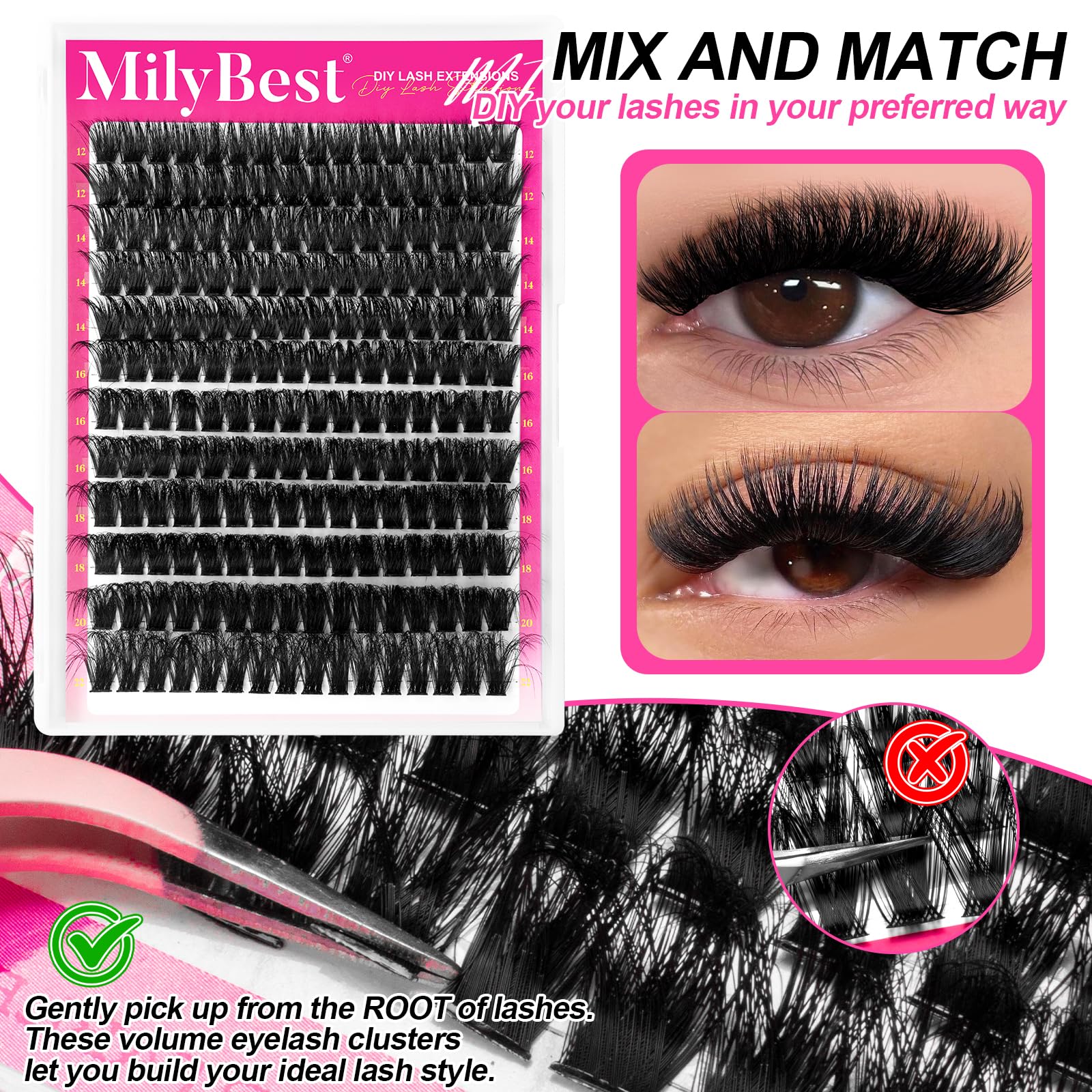 MilyBest Fluffy Lash Clusters Kit precision tweezers aid precise cluster placement