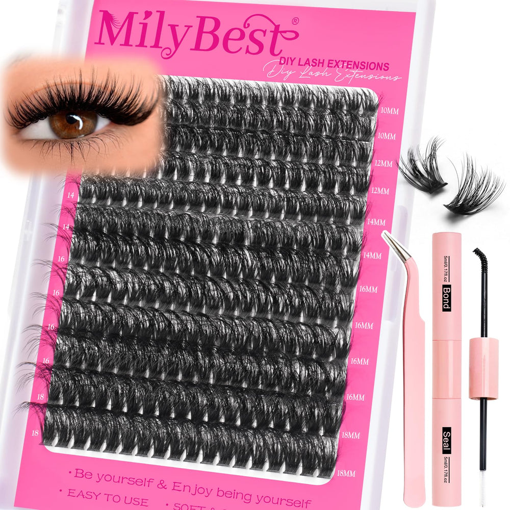 MilyBest Lash Clusters Kit 80D tray closeup showing premium lashes for fuller looks.