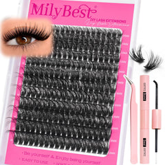 MilyBest Lash Clusters Kit 80D tray closeup showing premium lashes for fuller looks.