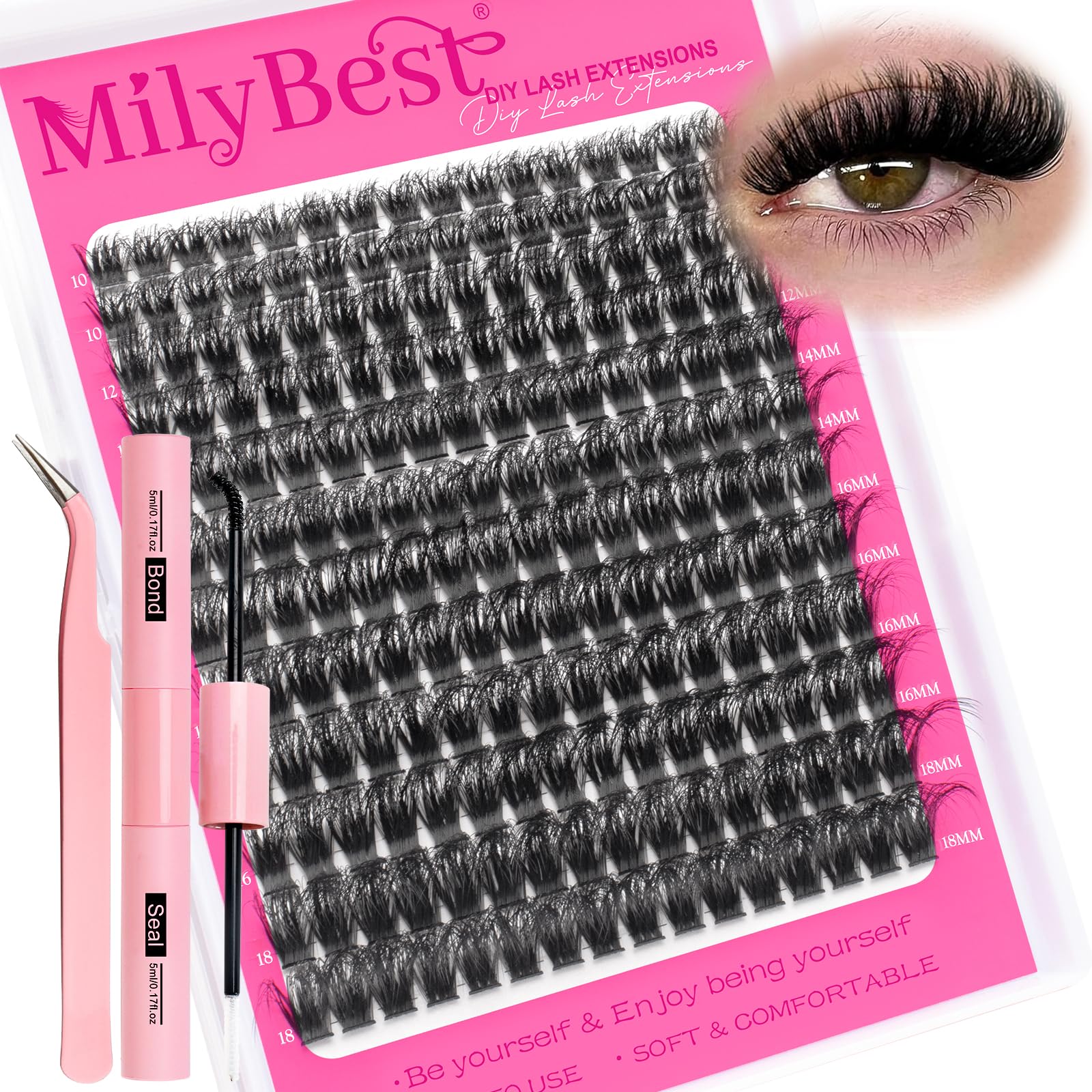 MilyBest Lash Clusters Kit at-home application for salon-quality results.