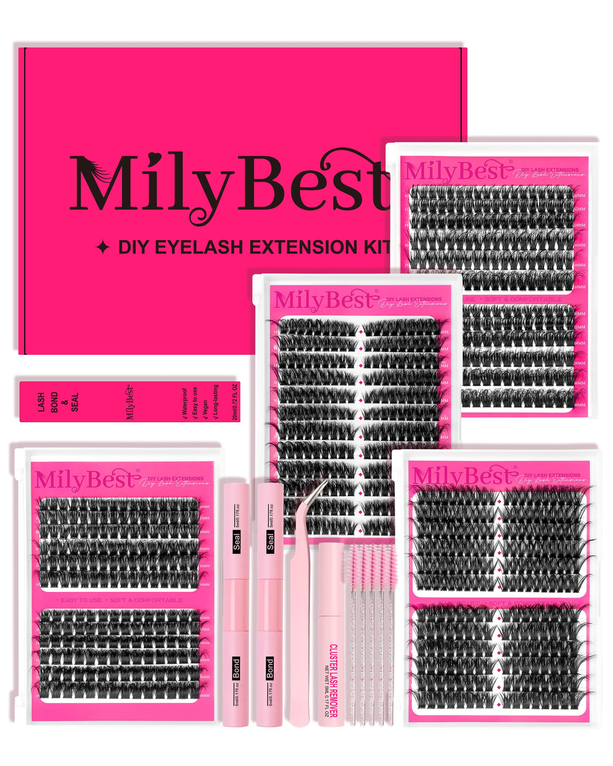 MilyBest lash clusters kit box for at home lash extensions setup
