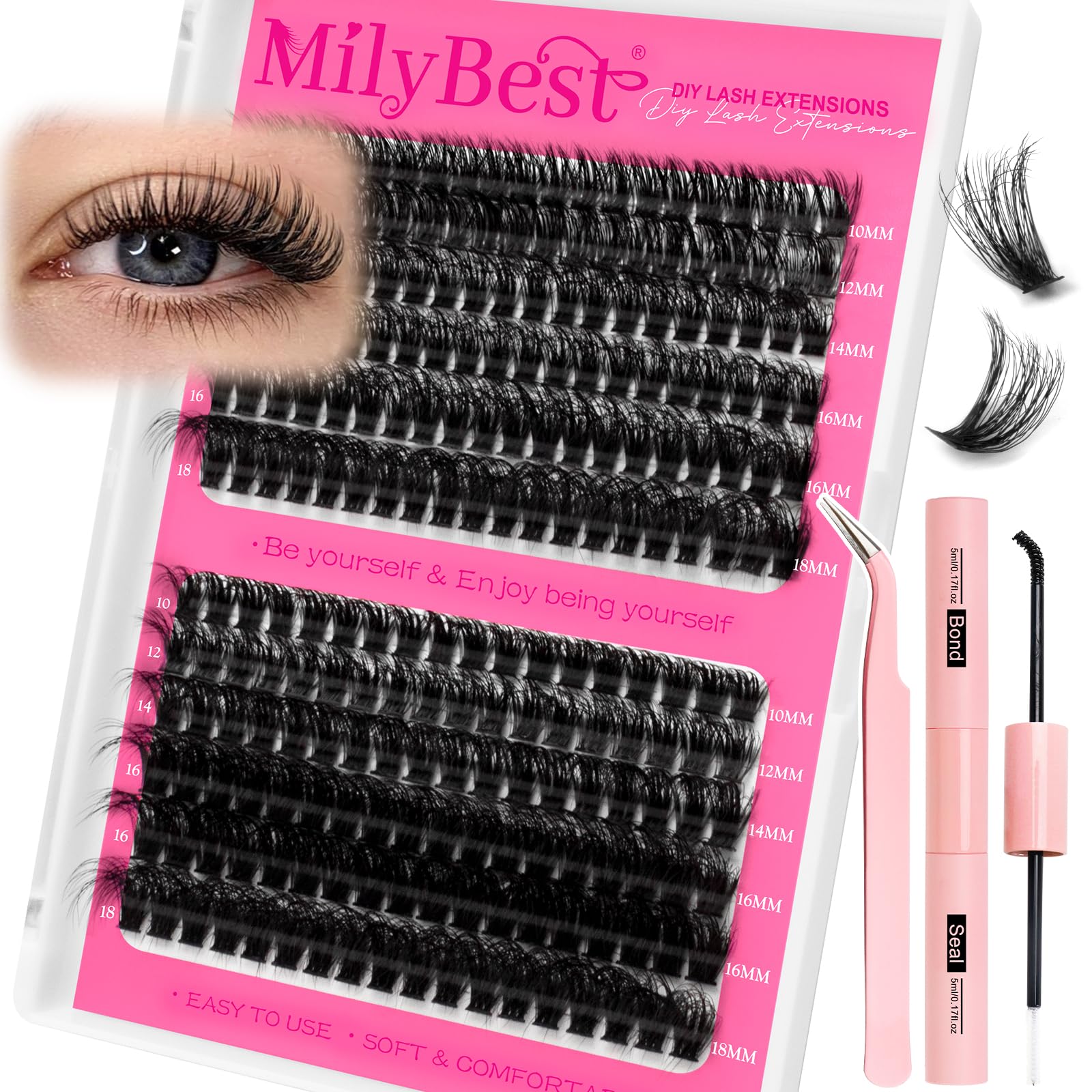 MilyBest Lash Clusters Kit tray for salon-quality at-home application.