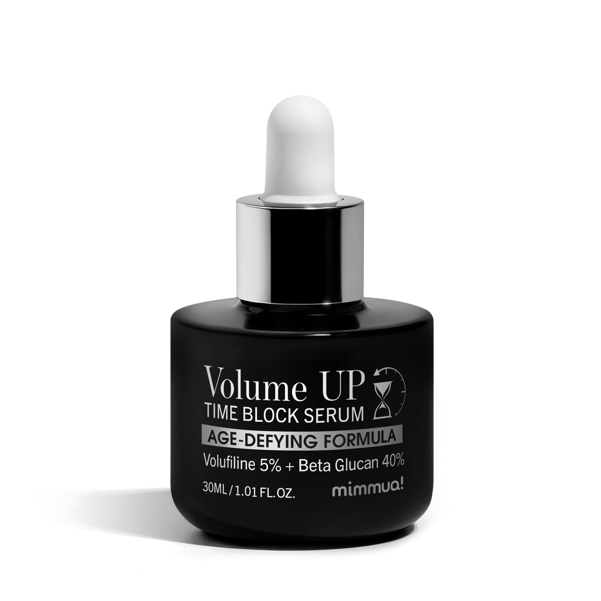 Mimmua Volume Up Time Block Serum bottle highlights sleek packaging for easy daily use.