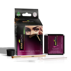 MinaiBrow packaging highlights plant-based tint kit for at-home use.