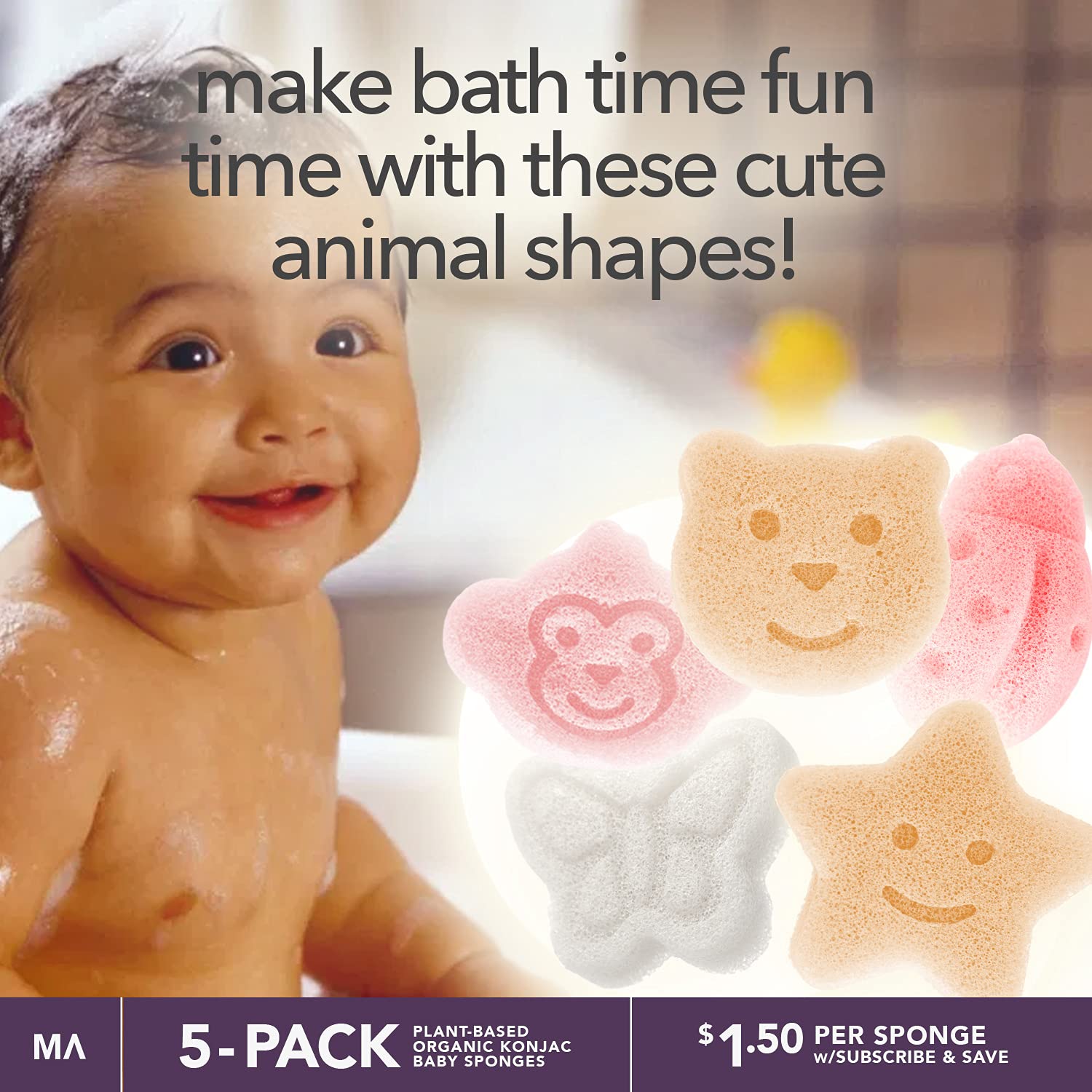 MINAMUL Konjac esponja estrella para baño, baño suave y diversión segura.