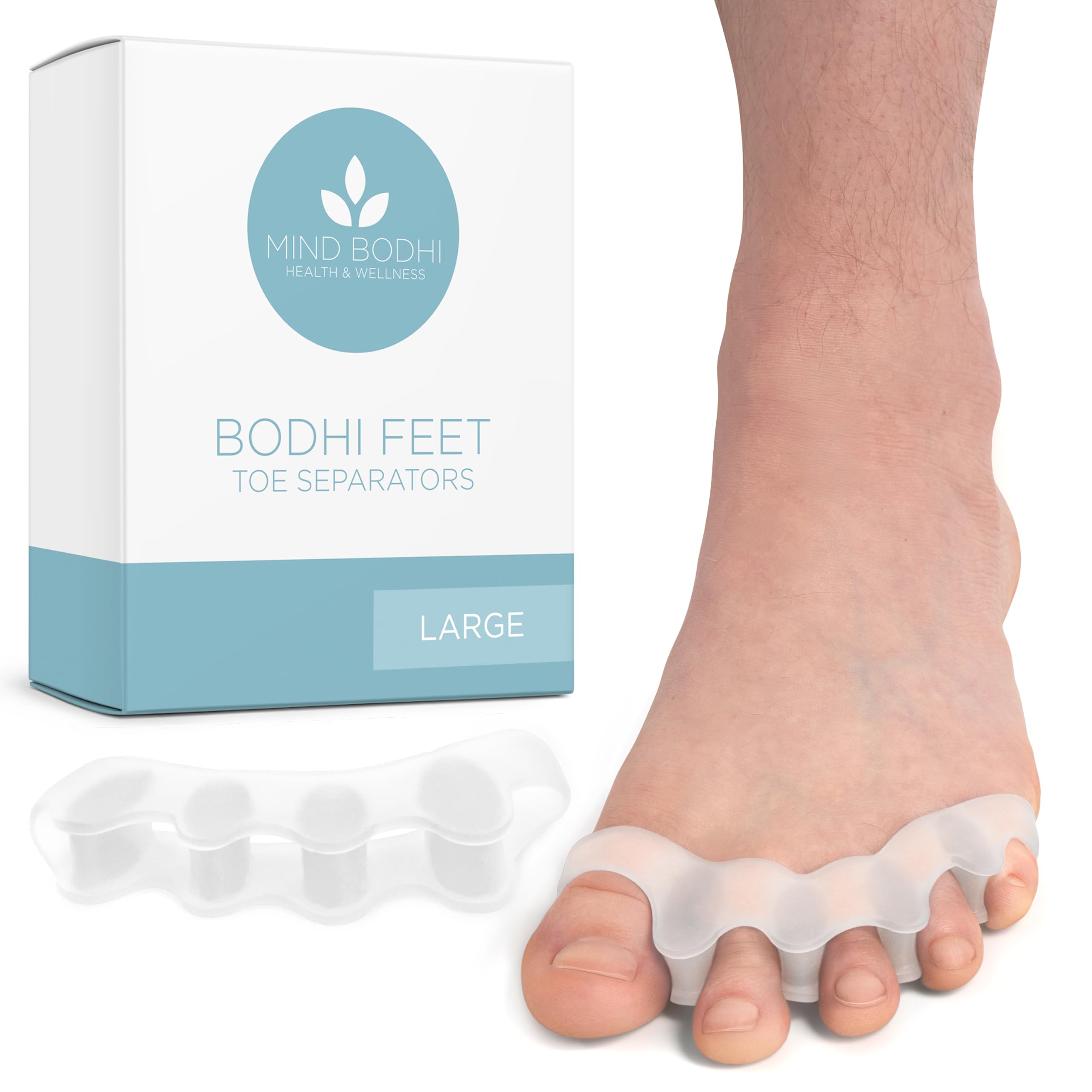 Mind Bodhi toe separators in clear gel for comfortable daily toe spacing.