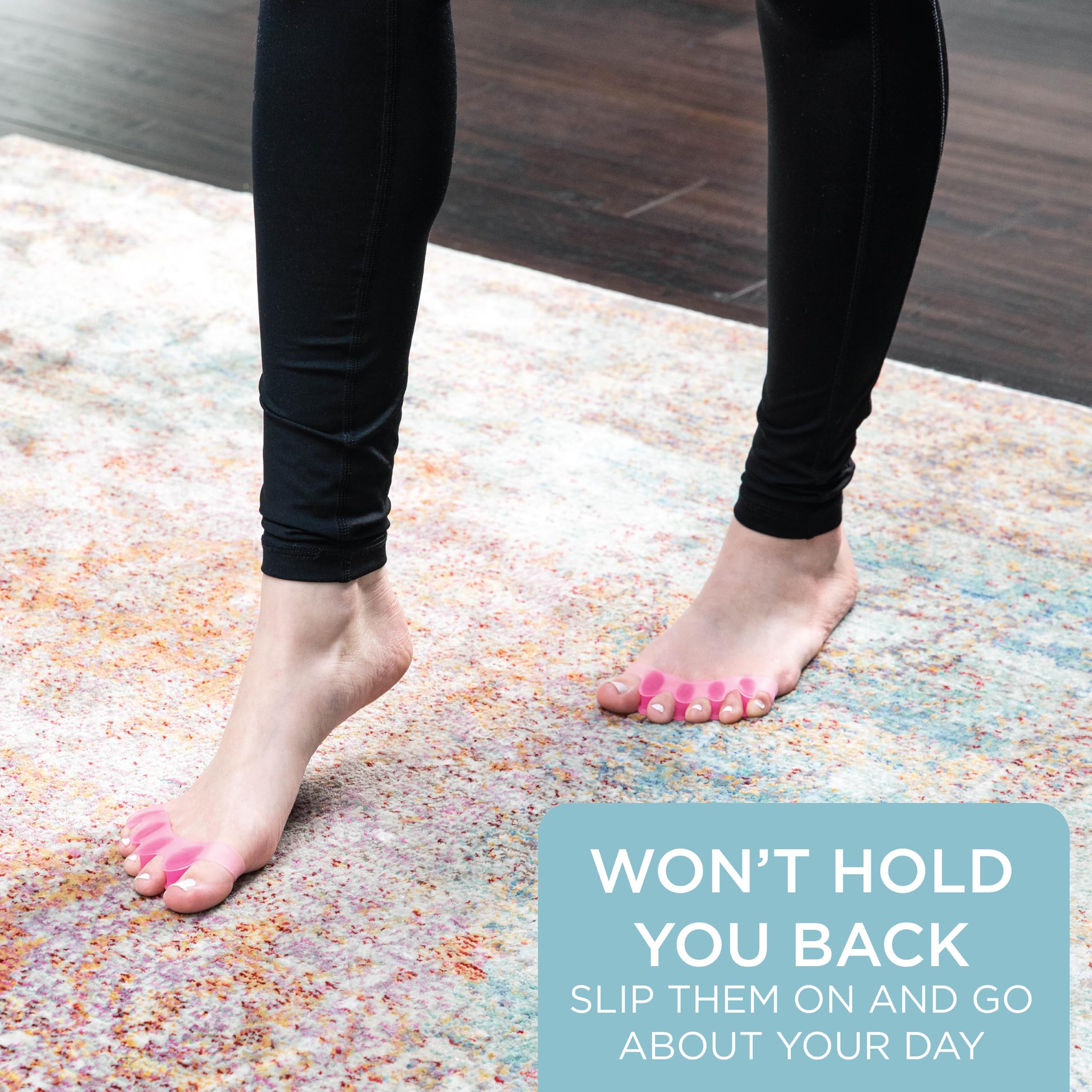 Mind Bodhi blue separators during yoga highlighting improved foot positioning.