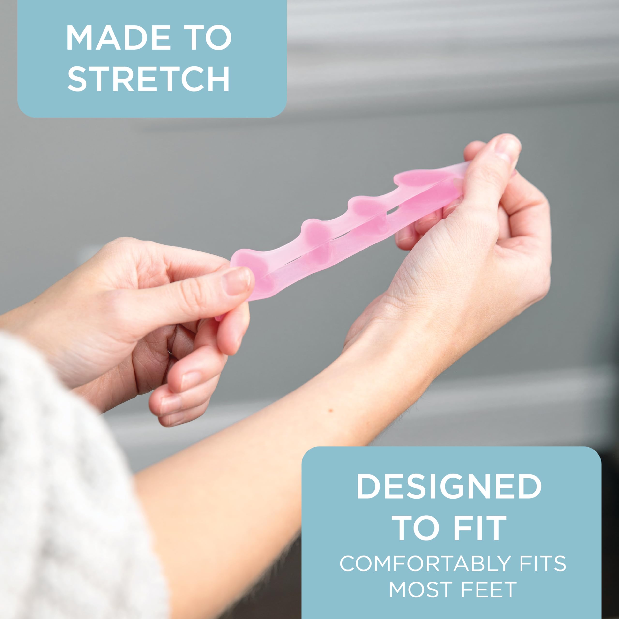 Mind Bodhi toe separators size chart shows 11+ women, 10+ men.