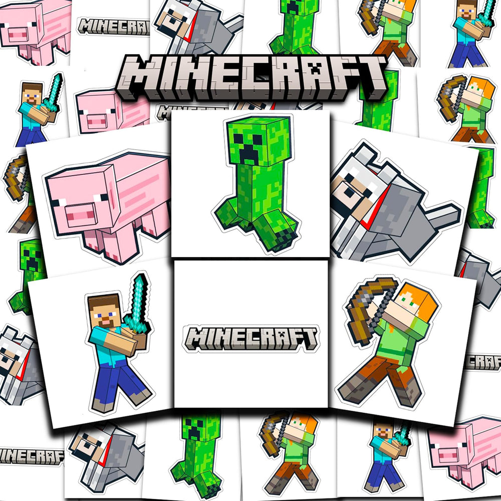 Tatuajes Minecraft: paquete de 72 perforados 2x2 para fiestas y regalos.