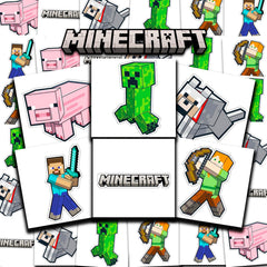 Tatuajes Minecraft: paquete de 72 perforados 2x2 para fiestas y regalos.