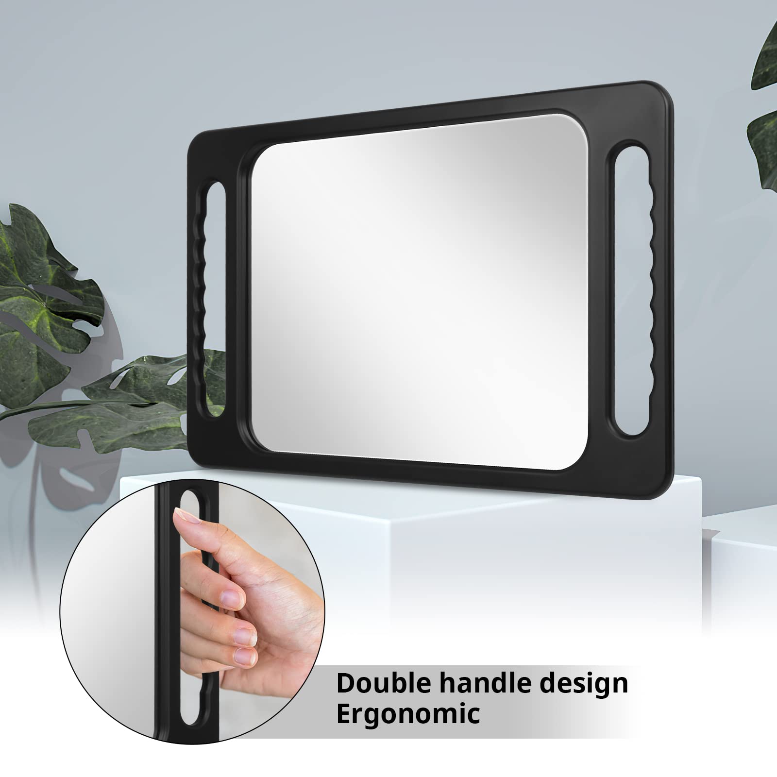 Mineloff black salon mirror suitable for hair, spa, makeup, and dental use.