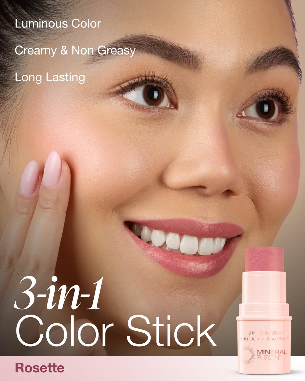 Mineral Fusion 3-en-1 Color Stick en labios, color suave y humectante.