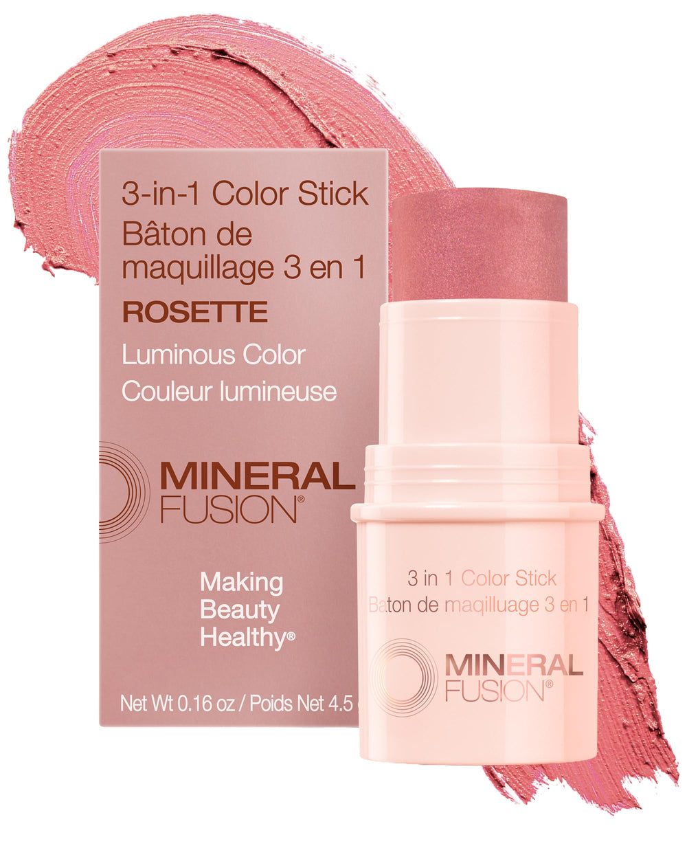 Mineral Fusion 3-en-1 Color Stick en mejilla rossete para un toque natural y duradero.