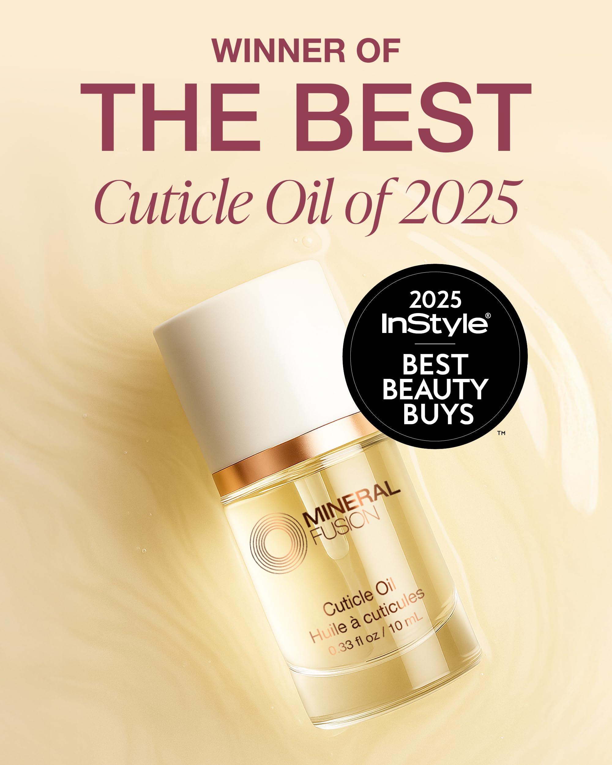 Close-up of nails with Mineral Fusion cuticle oil for dry cuticles.