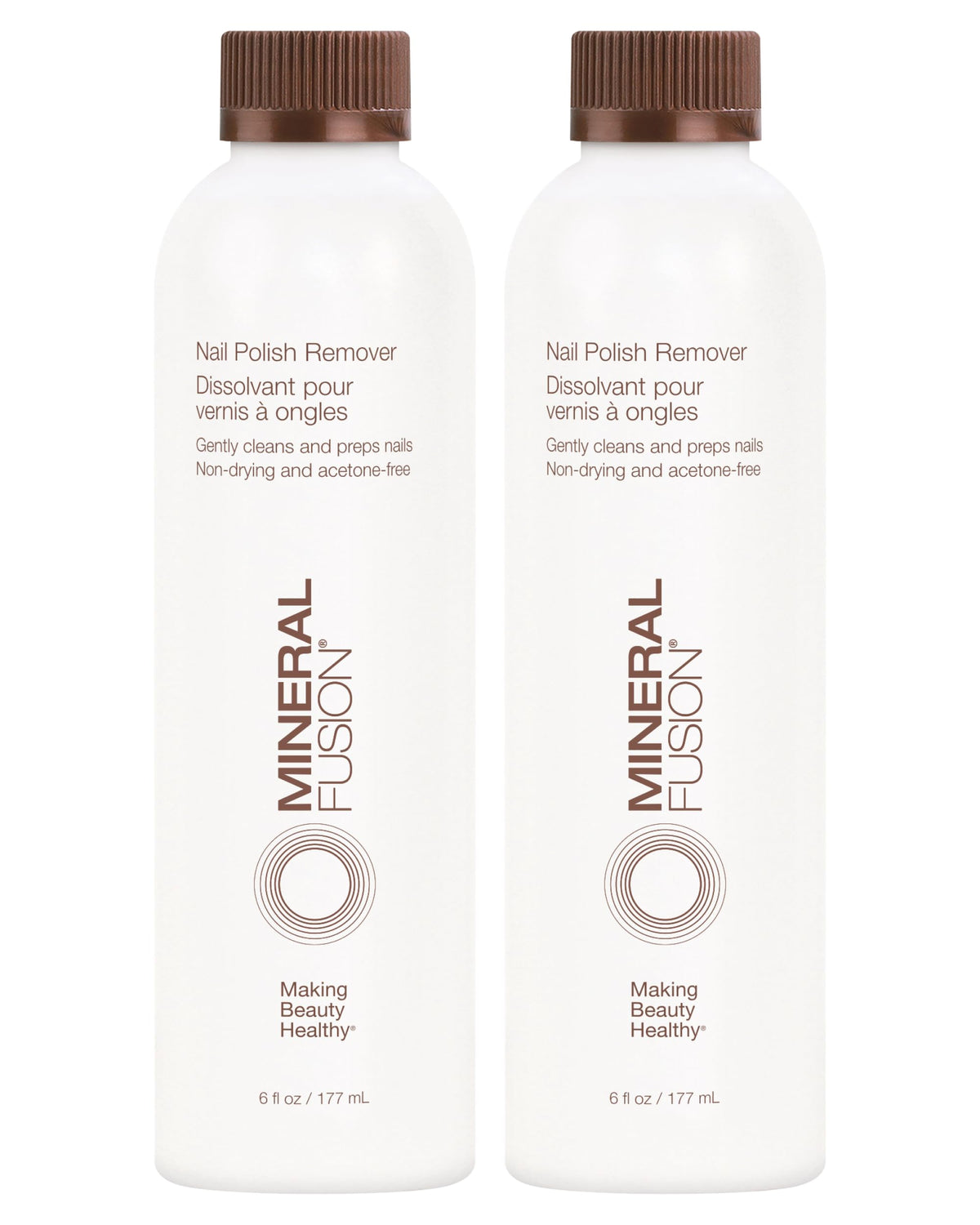 Mineral Fusion Nail Polish Remover bottle pour demonstrates acetone-free cleansing for nails