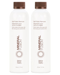 Mineral Fusion Nail Polish Remover bottle pour demonstrates acetone-free cleansing for nails