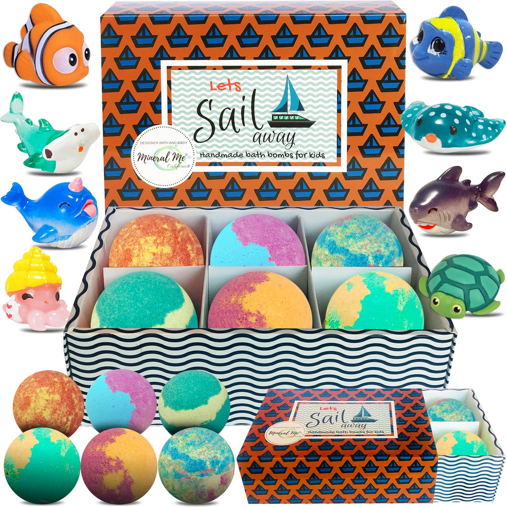Mineral Me California bath bombs with toy inside reveal colorful fun for kids' bath time