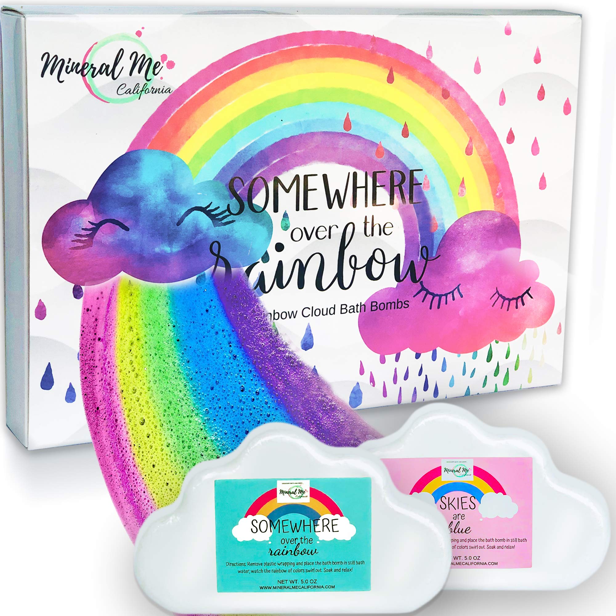 Bombas de baño Mineral Me California arcoíris para niños: colores vibrantes y baño relajante.