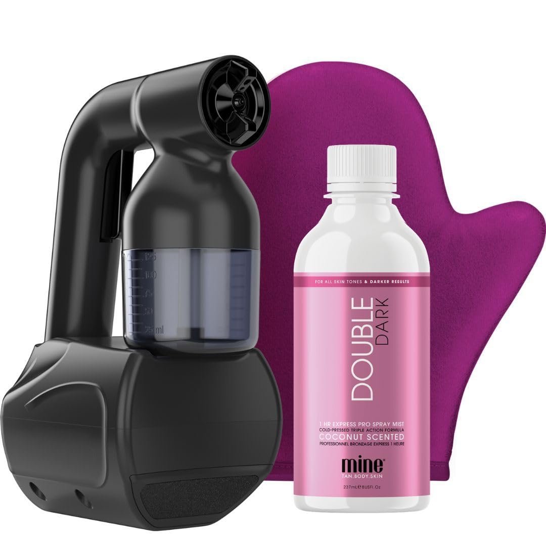 MINETAN Personal Spray Tan Machine shown in compact, at-home setup for easy tanning.