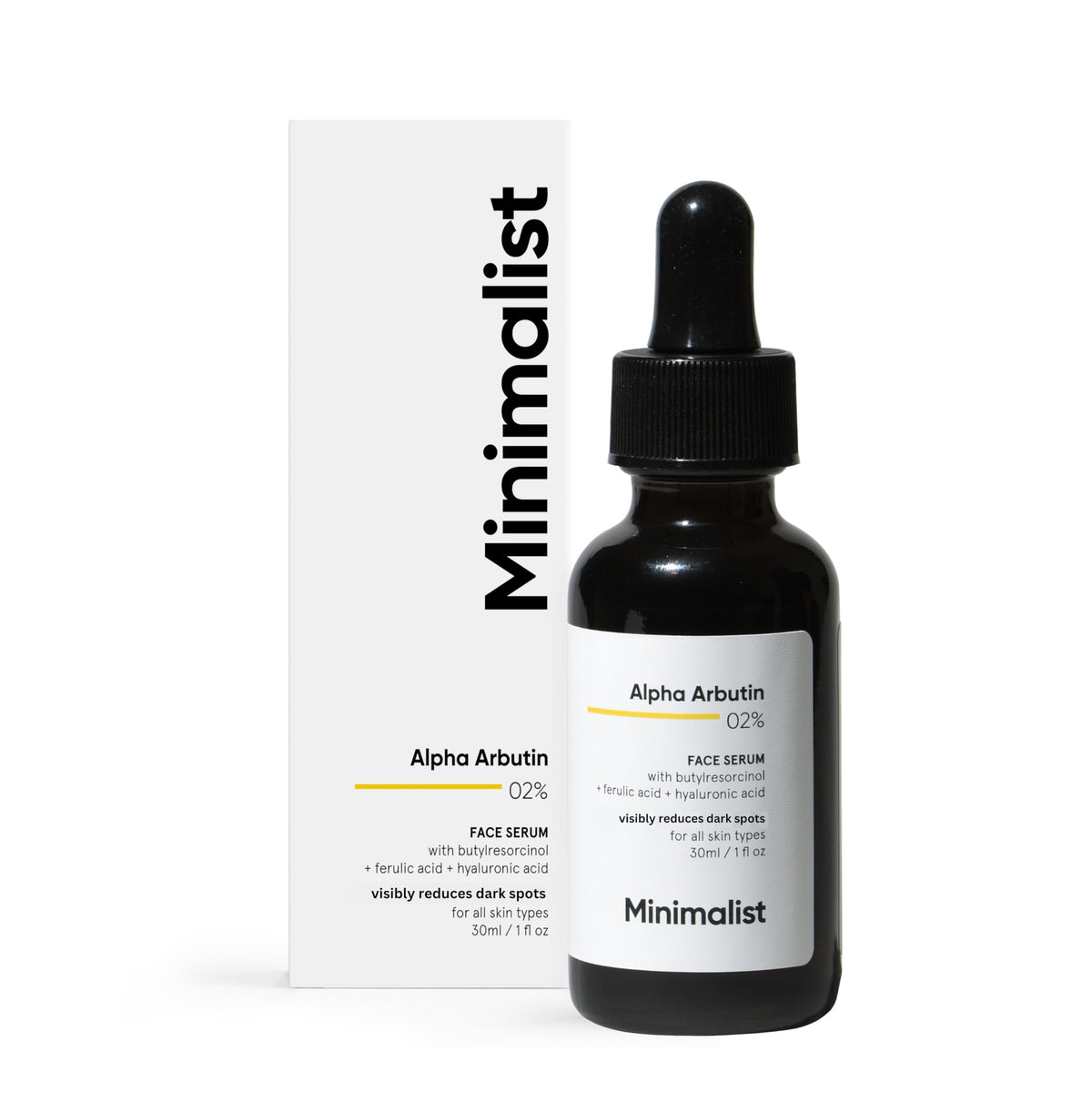 Minimalist Alpha Arbutin 02% serum - botella para uso diario y tono uniforme.