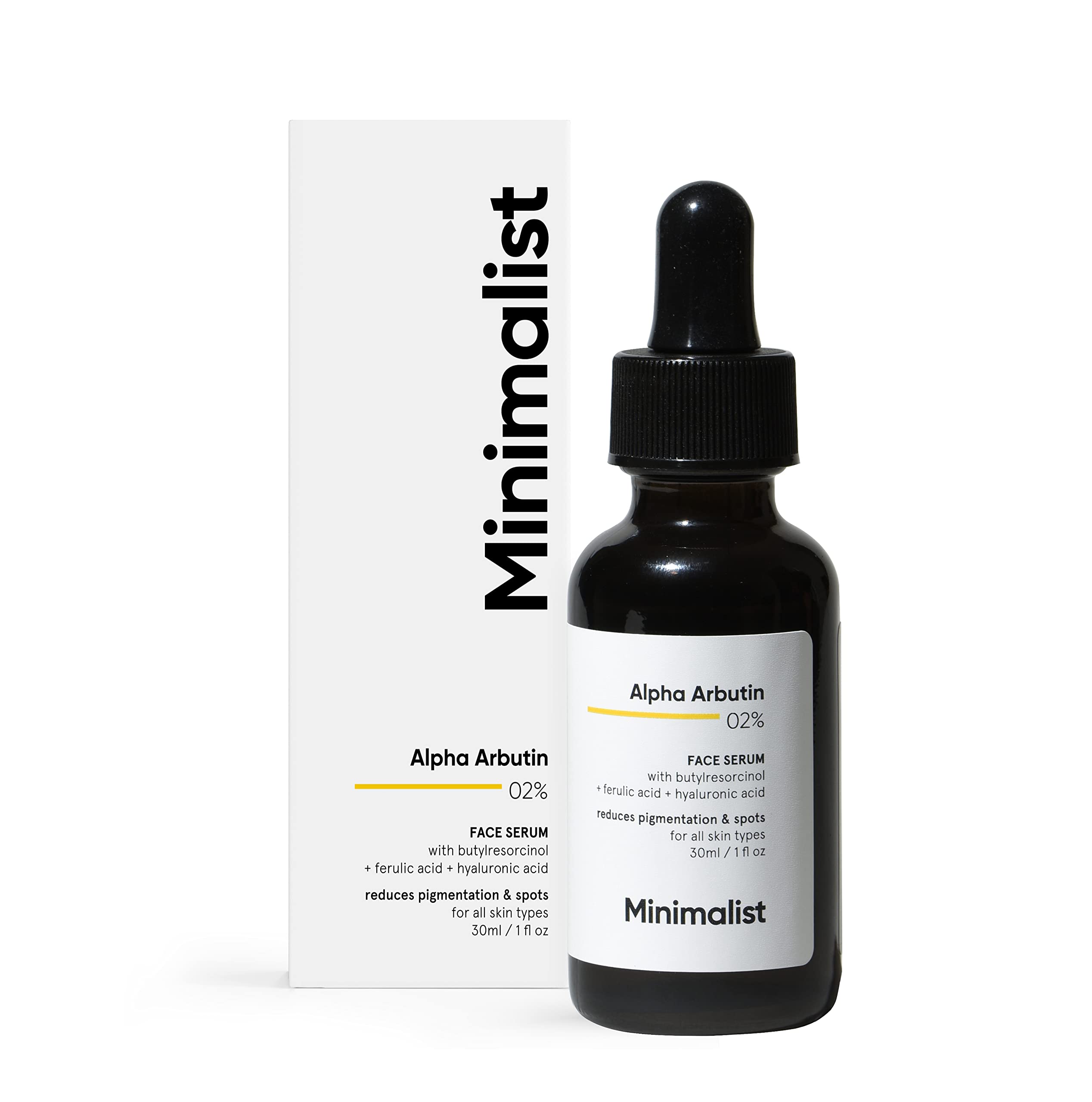 Minimalist Alpha Arbutin 02% serum - fórmula con ácido hialurónico y aloe vera hidratante.