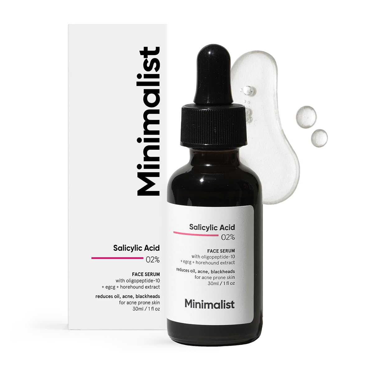 Sérum Minimalist ácido salicílico 2% en botella de 30 ml para poros limpios y piel clara.