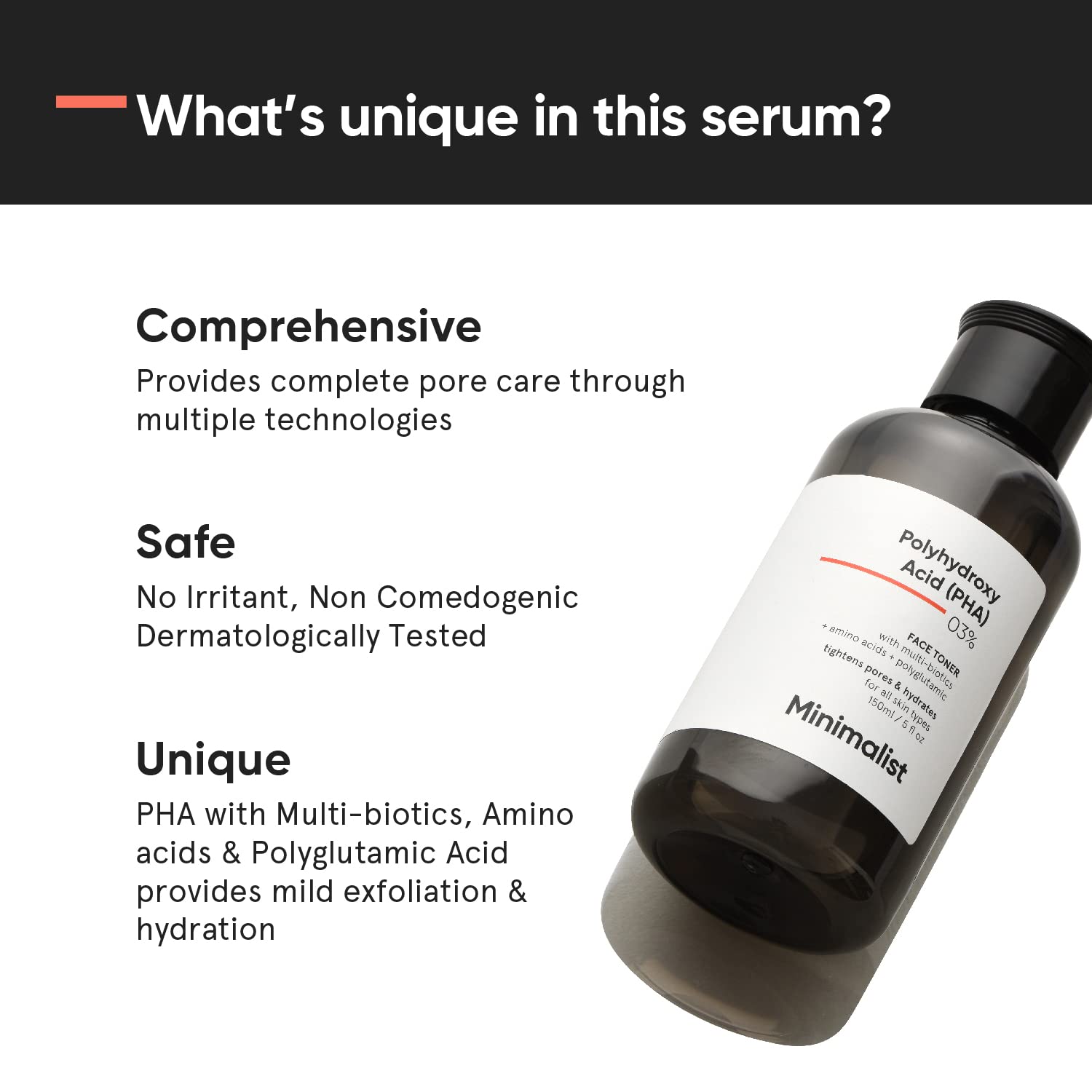 Minimalist Toner con probióticos y prebióticos para balance del microbioma de la piel.