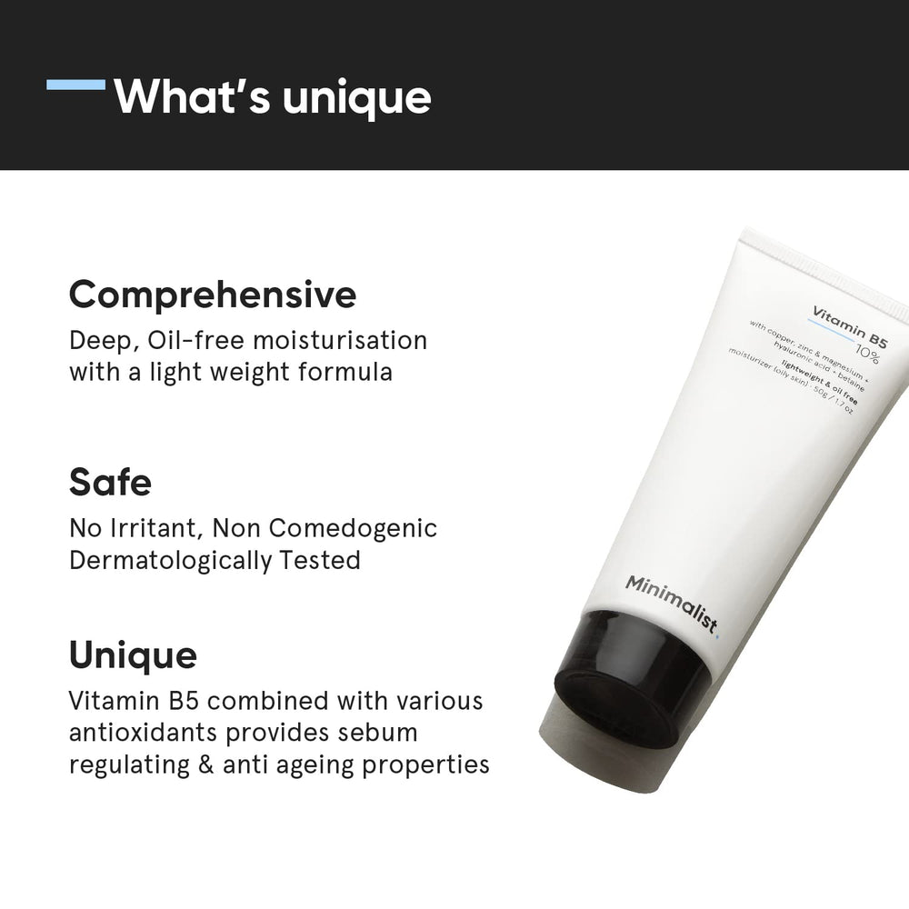 Minimalist Vitamina B5 10% fórmula con zinc, cobre y magnesio para piel grasa.